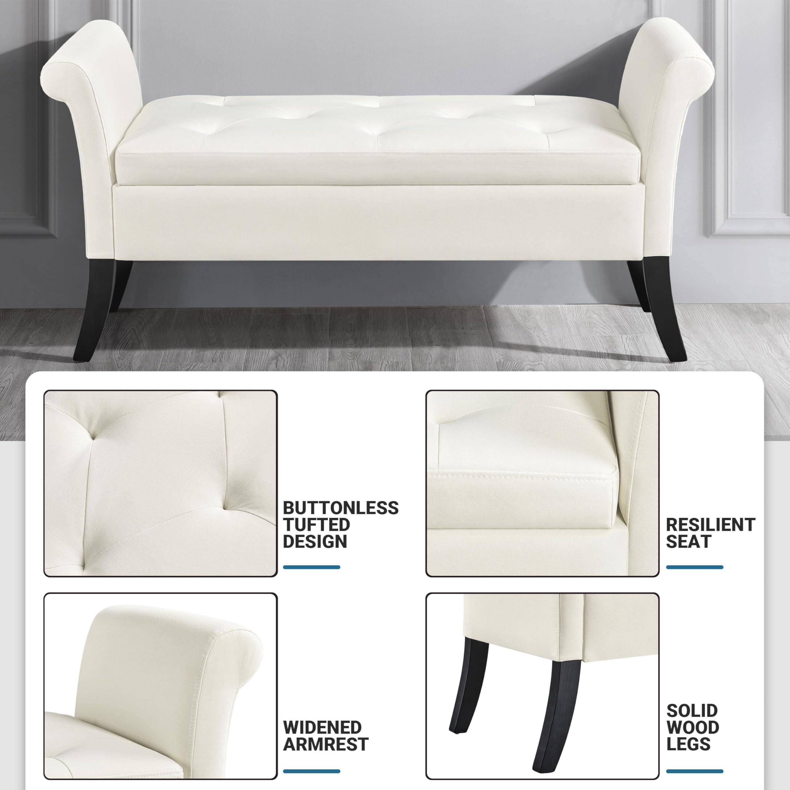 - Buttonless tufted design
- Resilient seat
- Widened armrest
- Solid wood legs