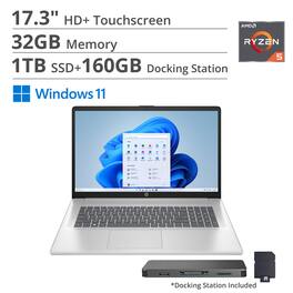 HP - 17.3" HD+ Touchscreen Laptop,Ryzen 5 7430U,32GB RAM,1TB SSD+160GB Dock Station,AMD Radeon GPU,Wi-Fi 6,Win 11 - Silver