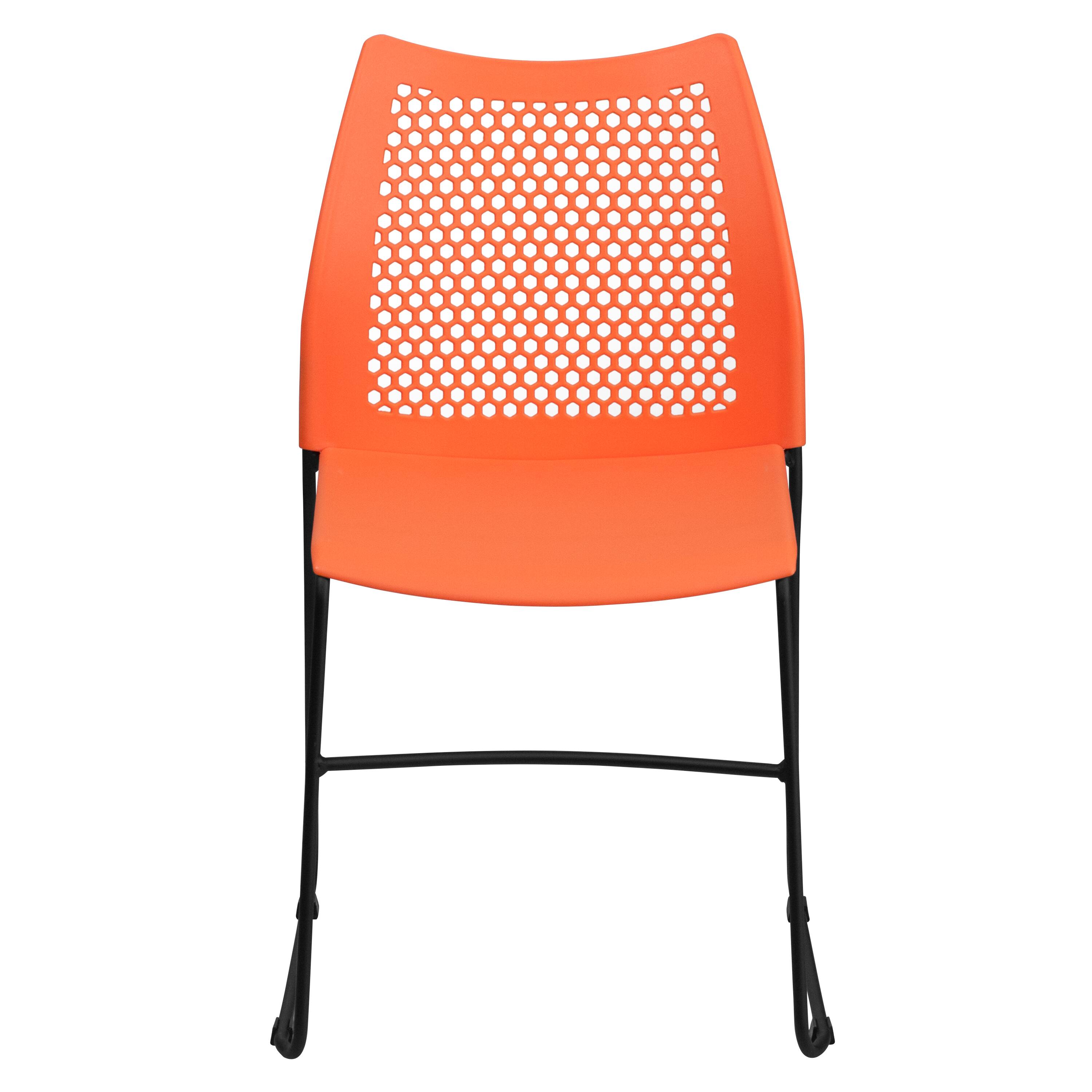 Alt View 7. Emma + Oliver - Home and Office Sled Base Stack Chair with Air-Vent Back - Guest Chair - Orange.