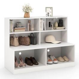Costway - Entryway Shoe Cabinet 2-in-1 Storage Cabinet & Shoe Bench Combo for Living Room - White