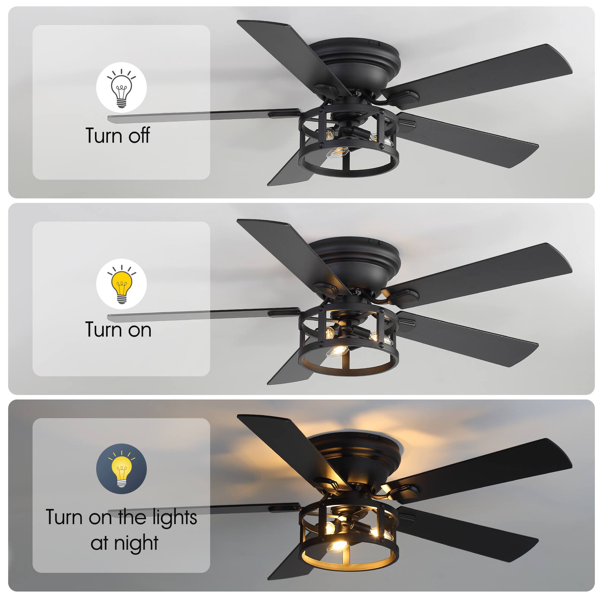 - Turn off
- Turn on
- Turn on the lights at night