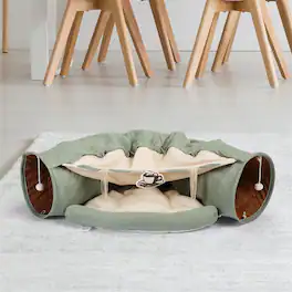 Pefilos - 49" Large Cat Tunnel Bed for Indoor, Cat Tube with Collapsible Washable Cat Bed, Cat Toys for Small Medium Kitty City - Green