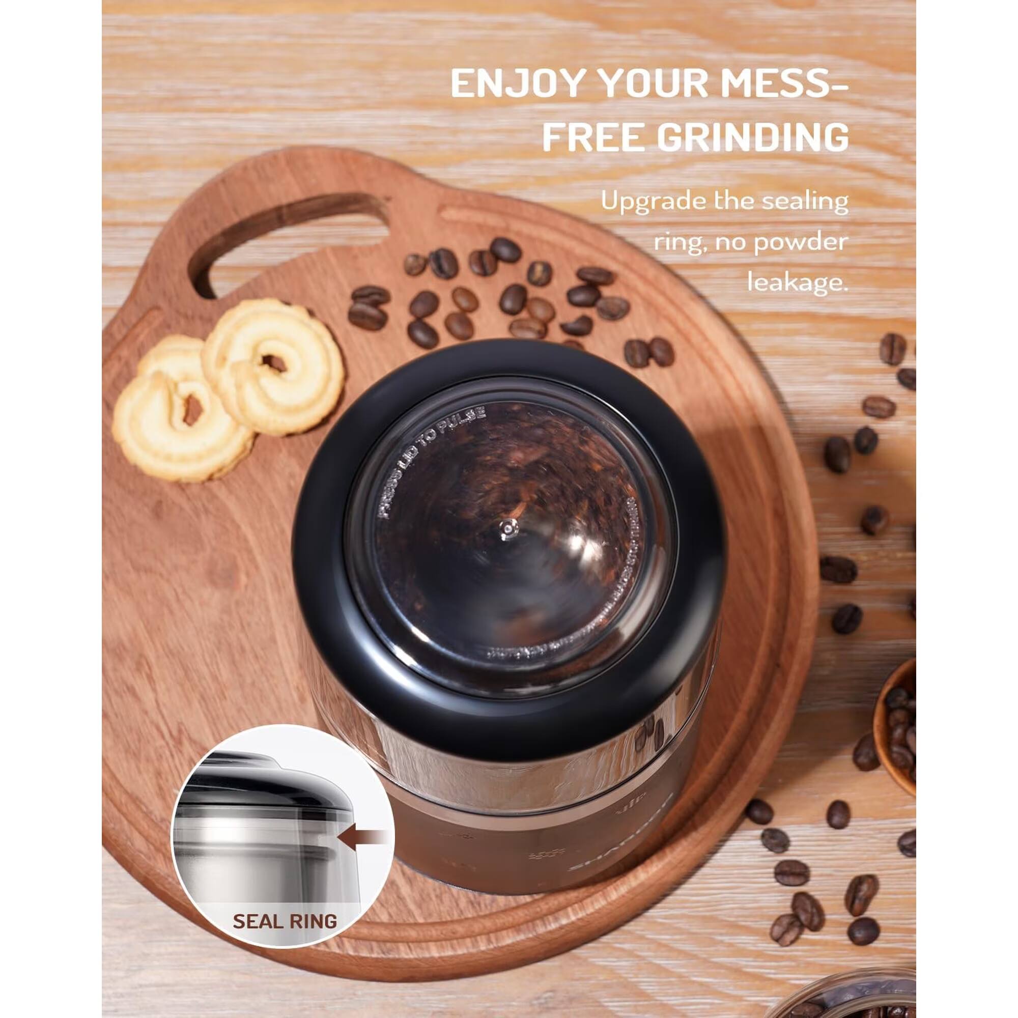 ENJOY YOUR MESS-FREE GRINDING

Upgrade the sealing ring, no powder leakage.

SEAL RING
