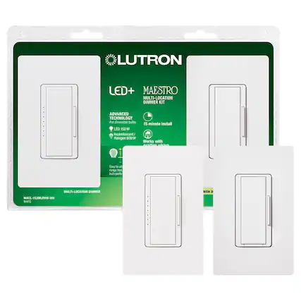 LUTRON LED+ MAESTRO MULTI-LOCATION DIMMER KIT
ADVANCED TECHNOLOGY
For dimmable bulbs
LED 150 W
Incandescent/Halogen 600 W
15 minute install
Works with existing wiring
Easy to add range to existing bulbs
MULTI-LOCATION DIMMER
MACL-153MLRW-WH WHITE