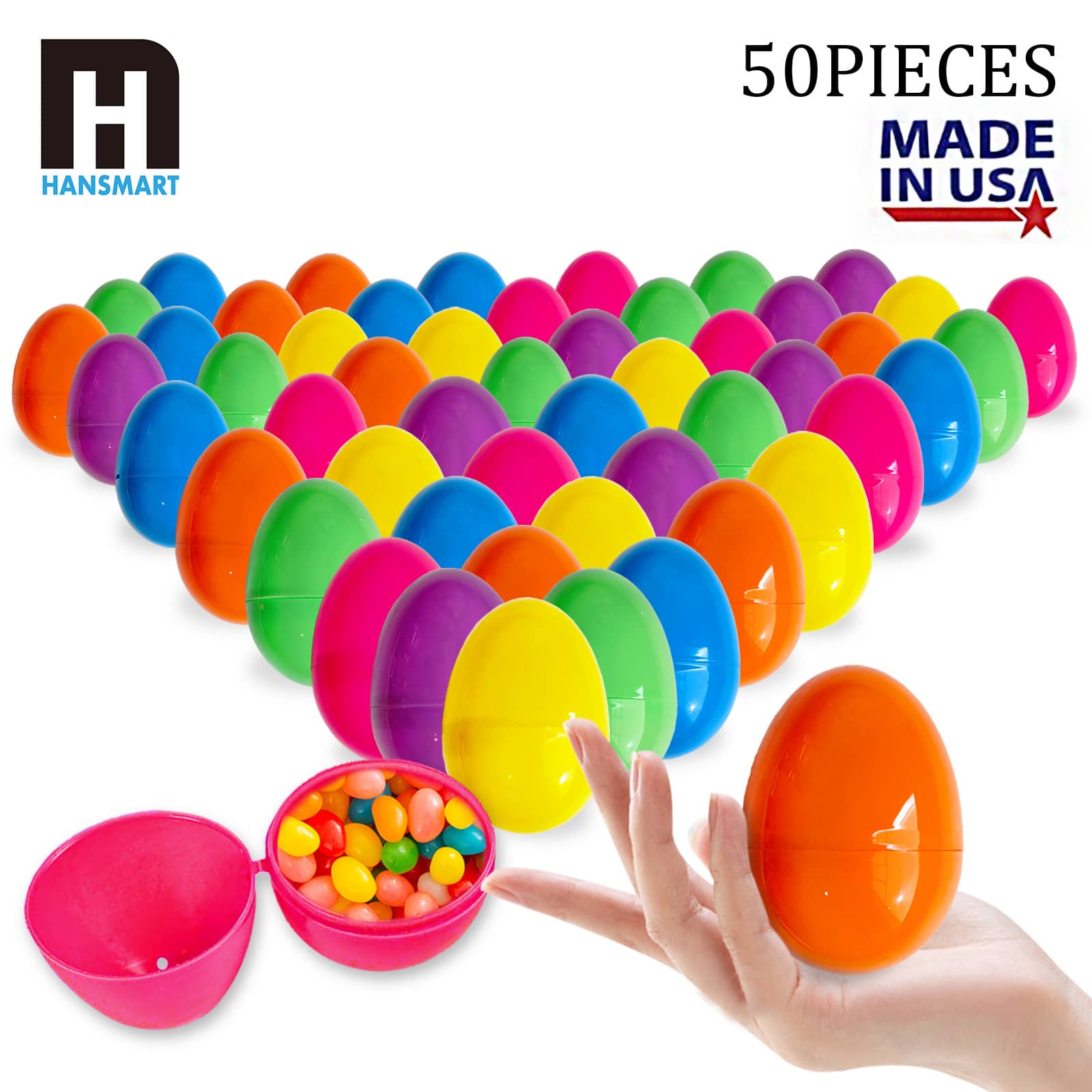 Hansmart - 50PCS Fillable Easter Eggs Colorful Plastic Eggs Creative Easter Gift Box Children's Toys Party Decoration - Multiple colors