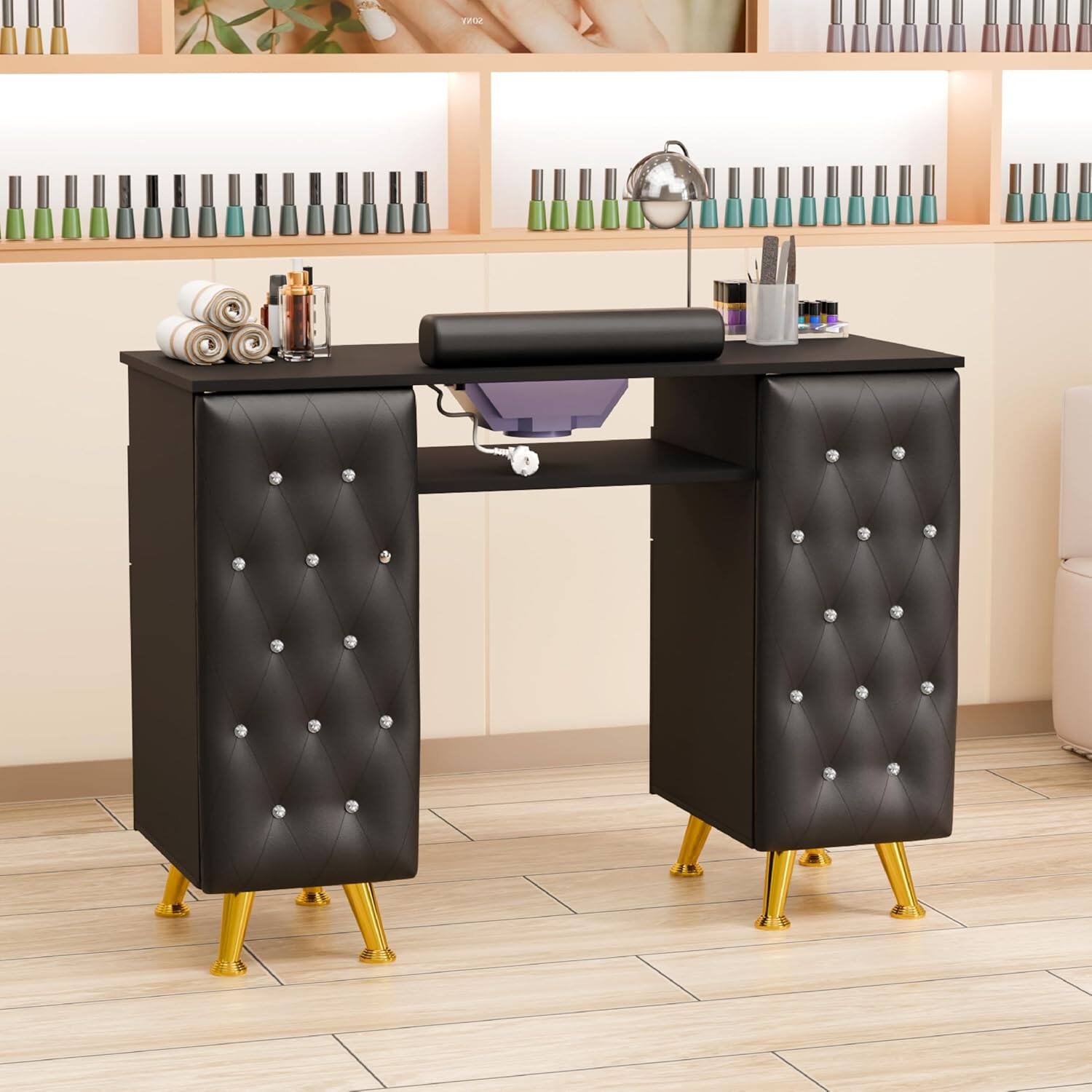 Angle. Winado - Manicure Table with Dust Collector, Nail Desk for Nail Tech, Nail Station with Storage for Makeup & Beauty & Spa & Salon - Black.