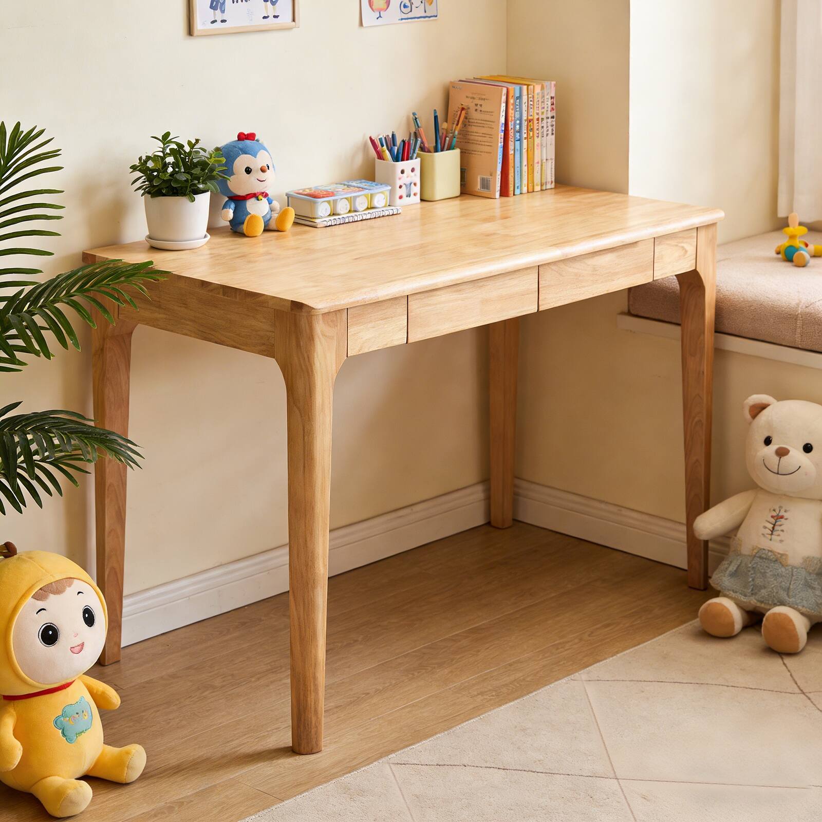 Angle. Z-Edge - Solid Wood Desk with 2 Drawers, Computer Desk for Small Spaces, Home Office Desks for Work, Student PC Desk for Bedroom - Natural.