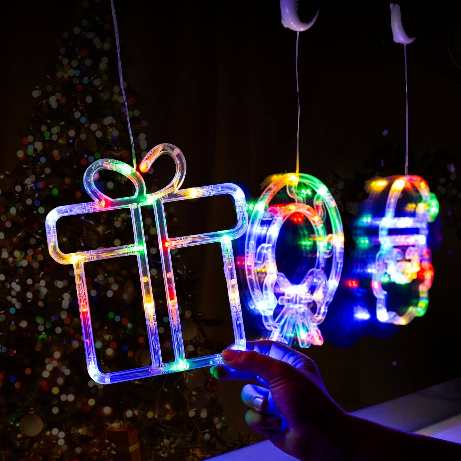 Alt View 6. Refined Abode Design - Christmas Window Decorations Wreath Gift Box Santa Claus Lights Suction Cups Operated Xmas Decors 2025 - MULTI.