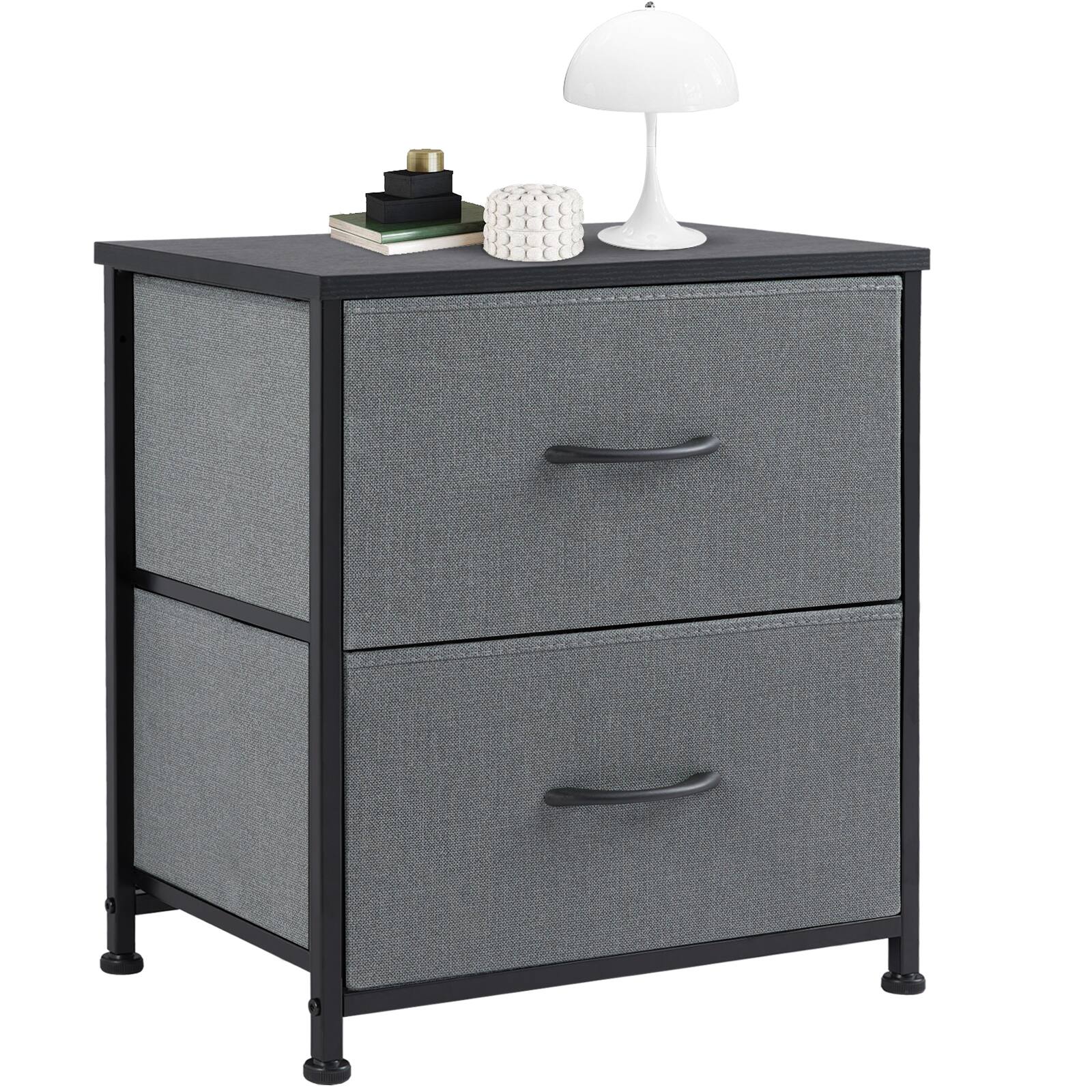 Front. Sweetcrispy - Compact Dresser with 2 Drawers and Metal Frame, Nightstand Side Table for Bedroom, Living Room - Gray.