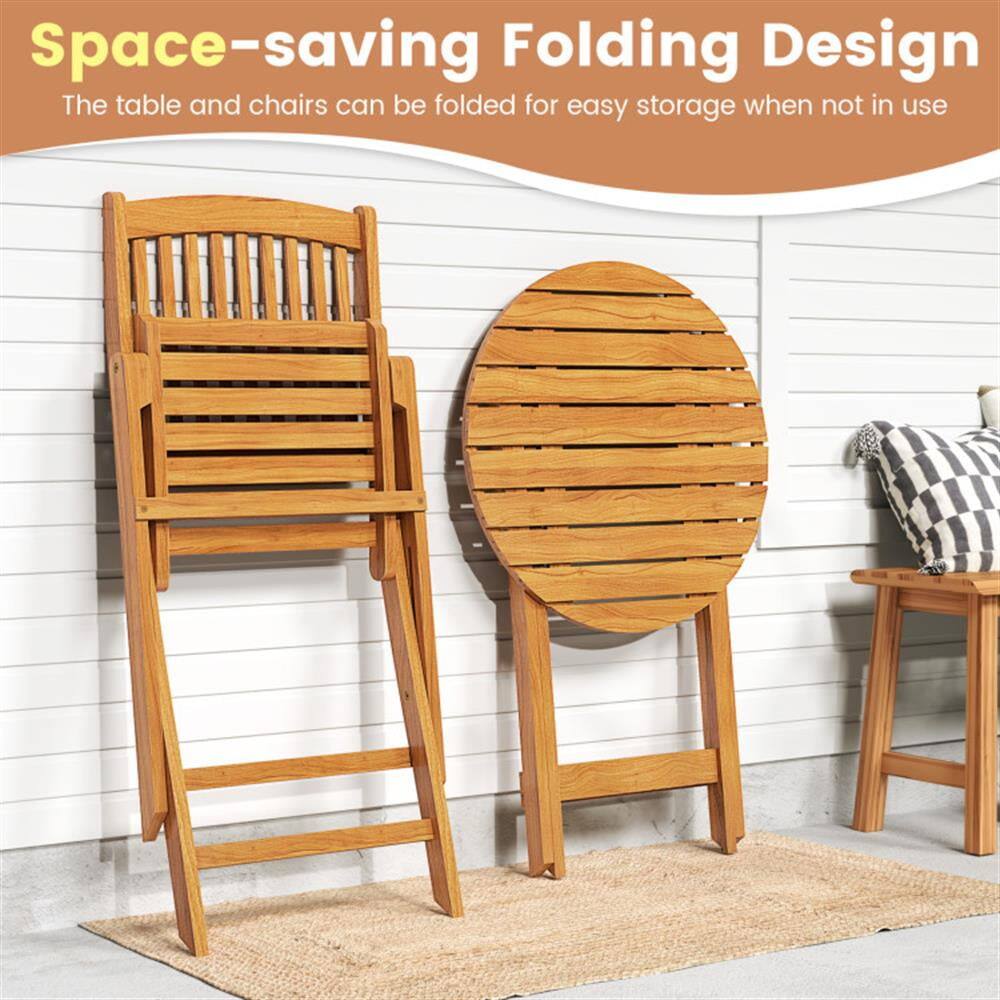 Space-saving Folding Design  
The table and chairs can be folded for easy storage when not in use