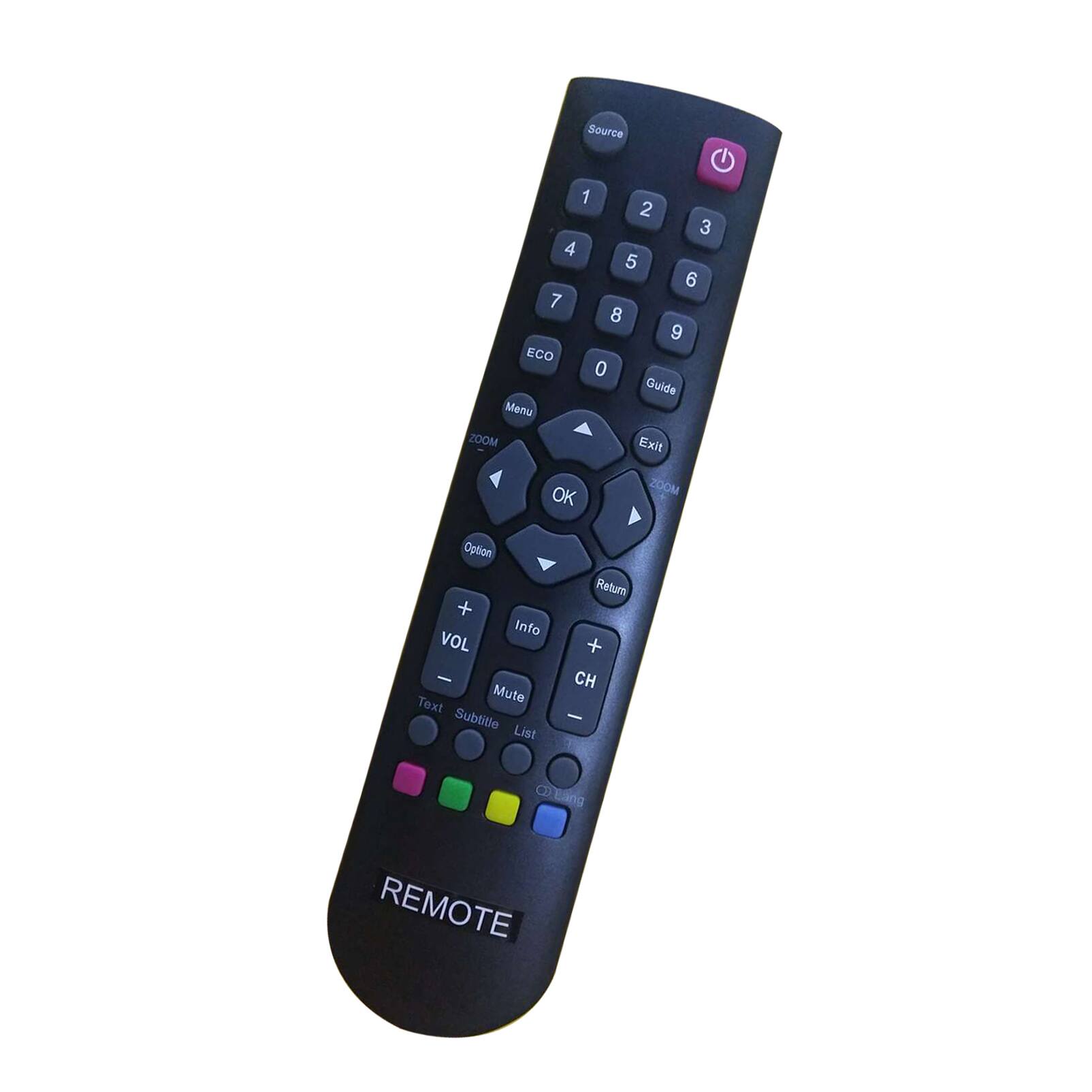 Source 1 2 3 4 5 6 7 8 9 0 ECO Guide Menu ZOOM Exit OK ZOOM Option + Info VOL - Mute Text Subtitle List Return + CH - Blng REMOTE