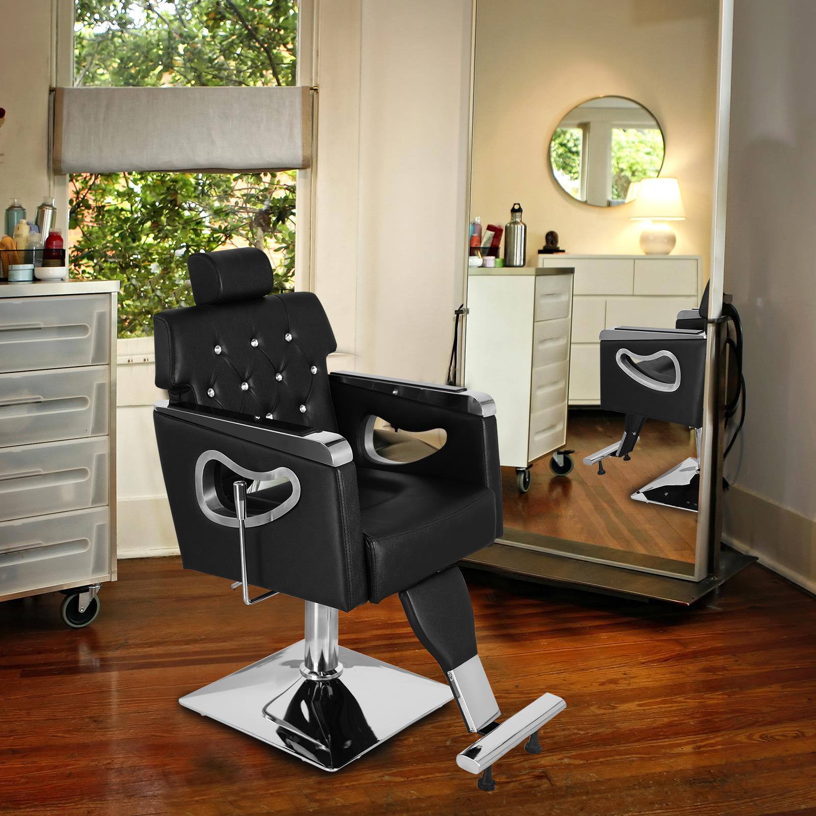Back. Winado - All Purpose Hydraulic Recline Barber Chair Salon Spa Beauty Hair Styling Chair with Adjustable Headrest and Footrest New - Black.