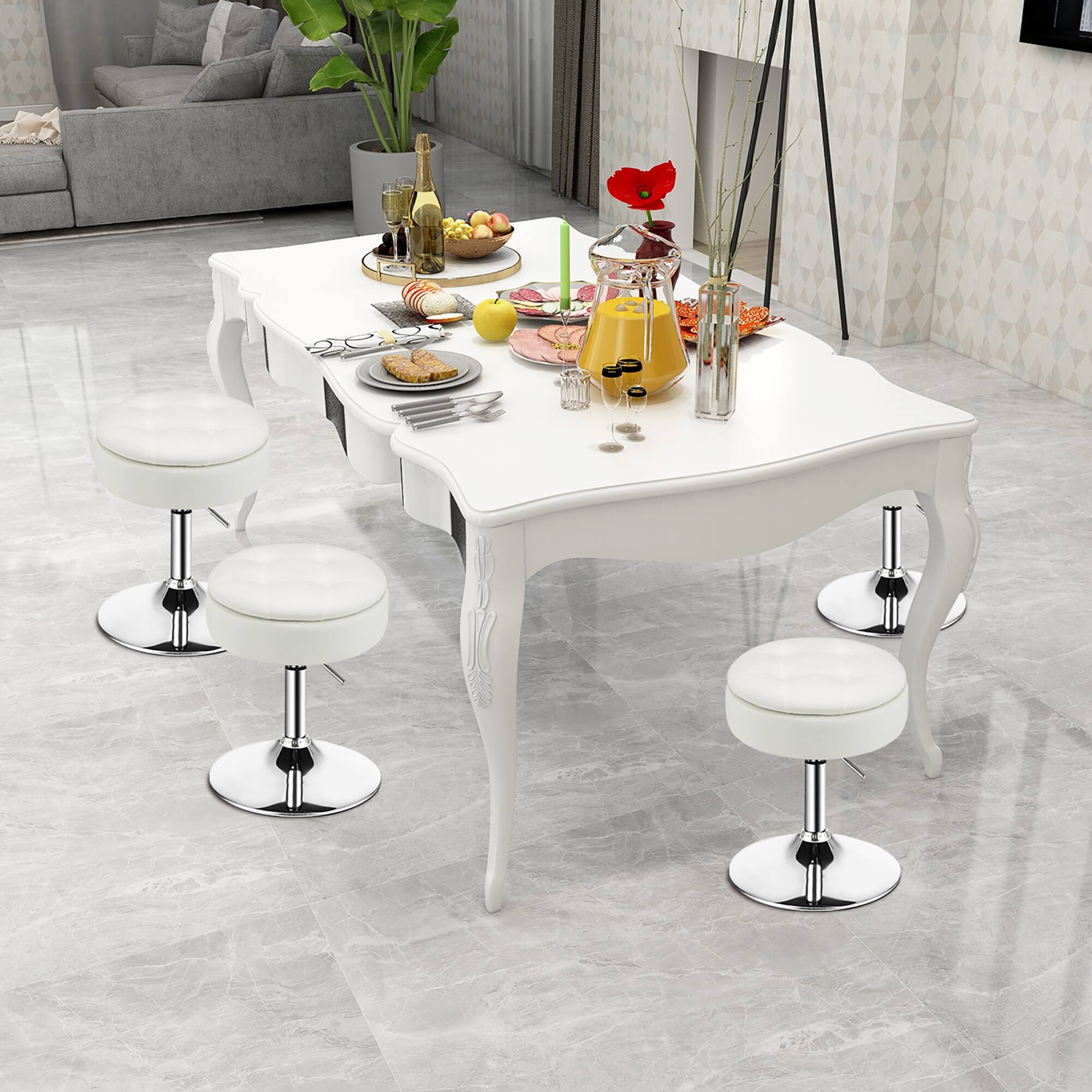 Alt View 4. Costway - Costway Set of 2 Adjustable Vanity Stool 360° Swivel Storage Makeup Chair with  Tray - White.