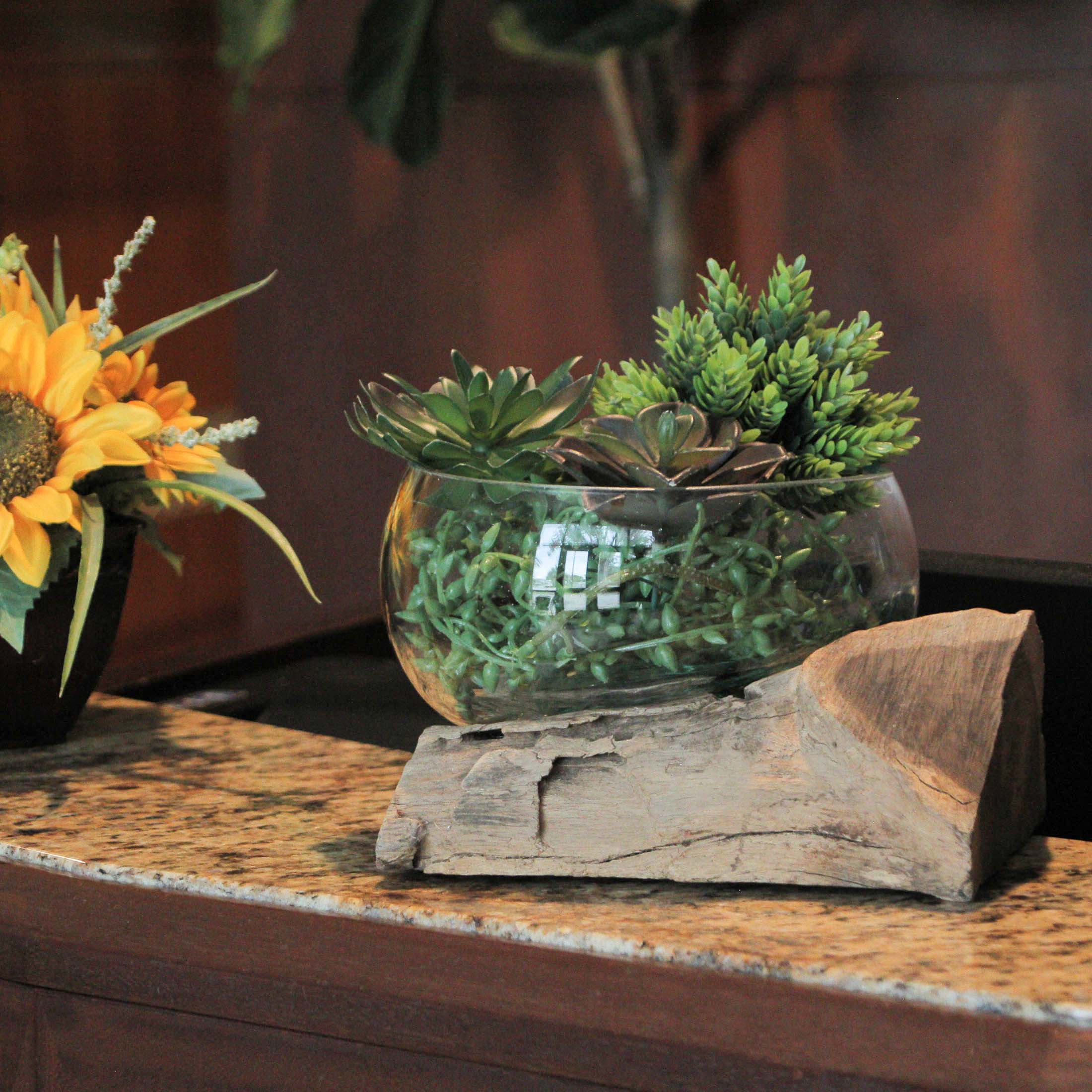 Alt View 3. Chesapeake Bay - Molten Glass on Teak Driftwood Sculptural Bowl, Vase, Terrarium - Brown.