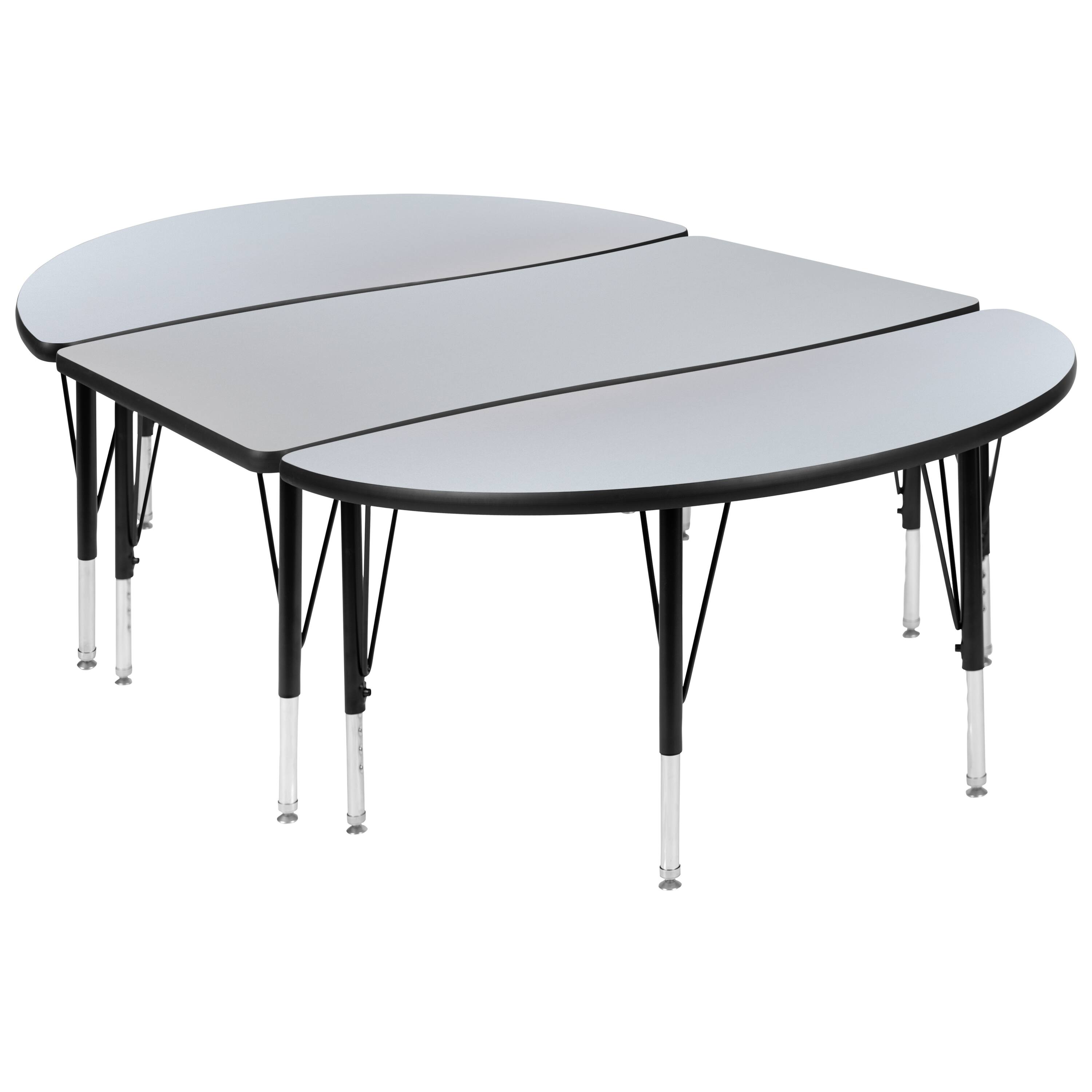 Alt View 1. Emma + Oliver - 3 Piece 76" Oval Wave Collaborative Grey Kids Adjustable Activity Table Set - Grey.