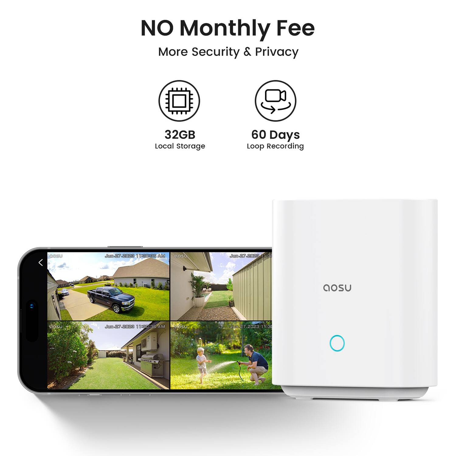 NO Monthly Fee  
More Security & Privacy  
32GB Local Storage  
60 Days Loop Recording