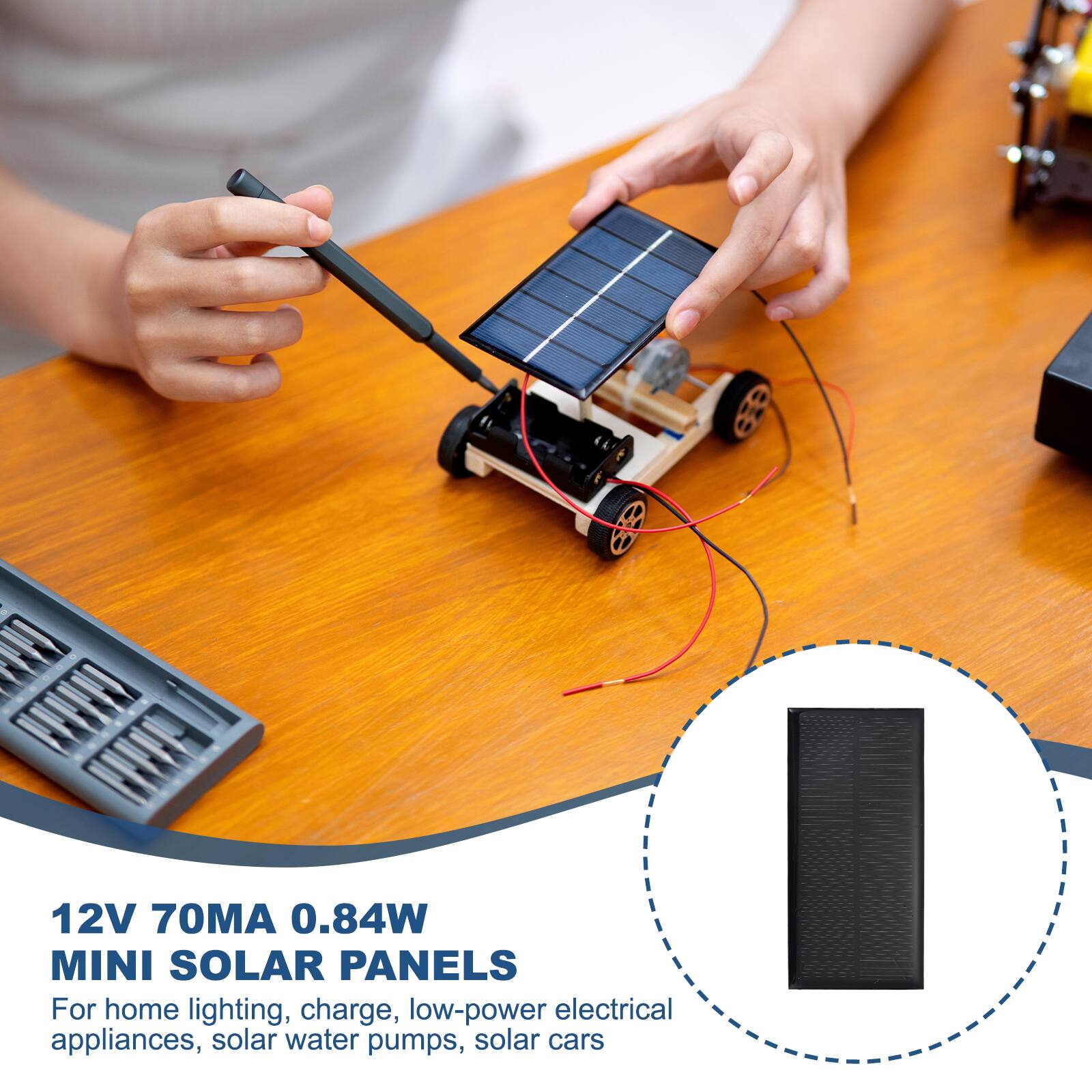12V 70MA 0.84W MINI SOLAR PANELS

For home lighting, charge, low-power electrical appliances, solar water pumps, solar cars