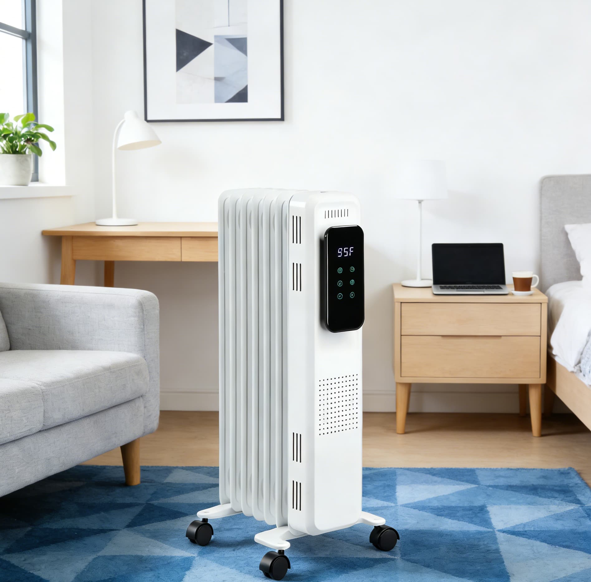 Breezary - Freestanding Electric Space Heater with 3 Modes, Oscillation, Timer, Remote Control, Overheat and Tip-Over Protection - White Freestanding Heater
