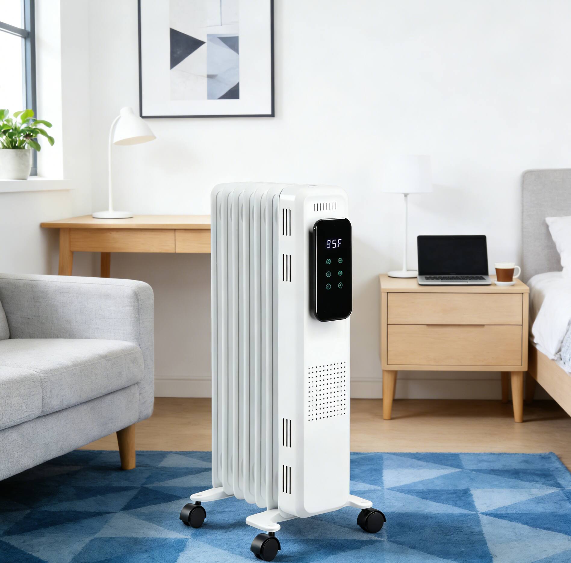 Front. Breezary - Freestanding Electric Space Heater with 3 Modes, Oscillation, Timer, Remote Control, Overheat and Tip-Over Protection - White Freestanding Heater.