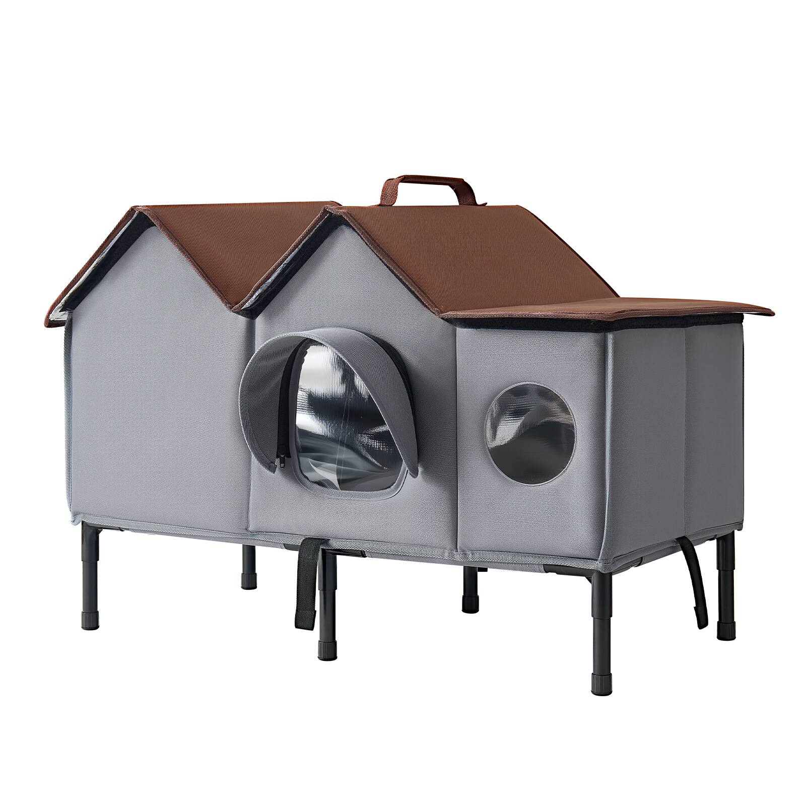 Alt View 5. VEVOR - Elevated Heated Cat House 35W Insulated Kitty Shelter with Heated Pad, for Indoor Outdoor Winter Use, Double-Door - Grey.