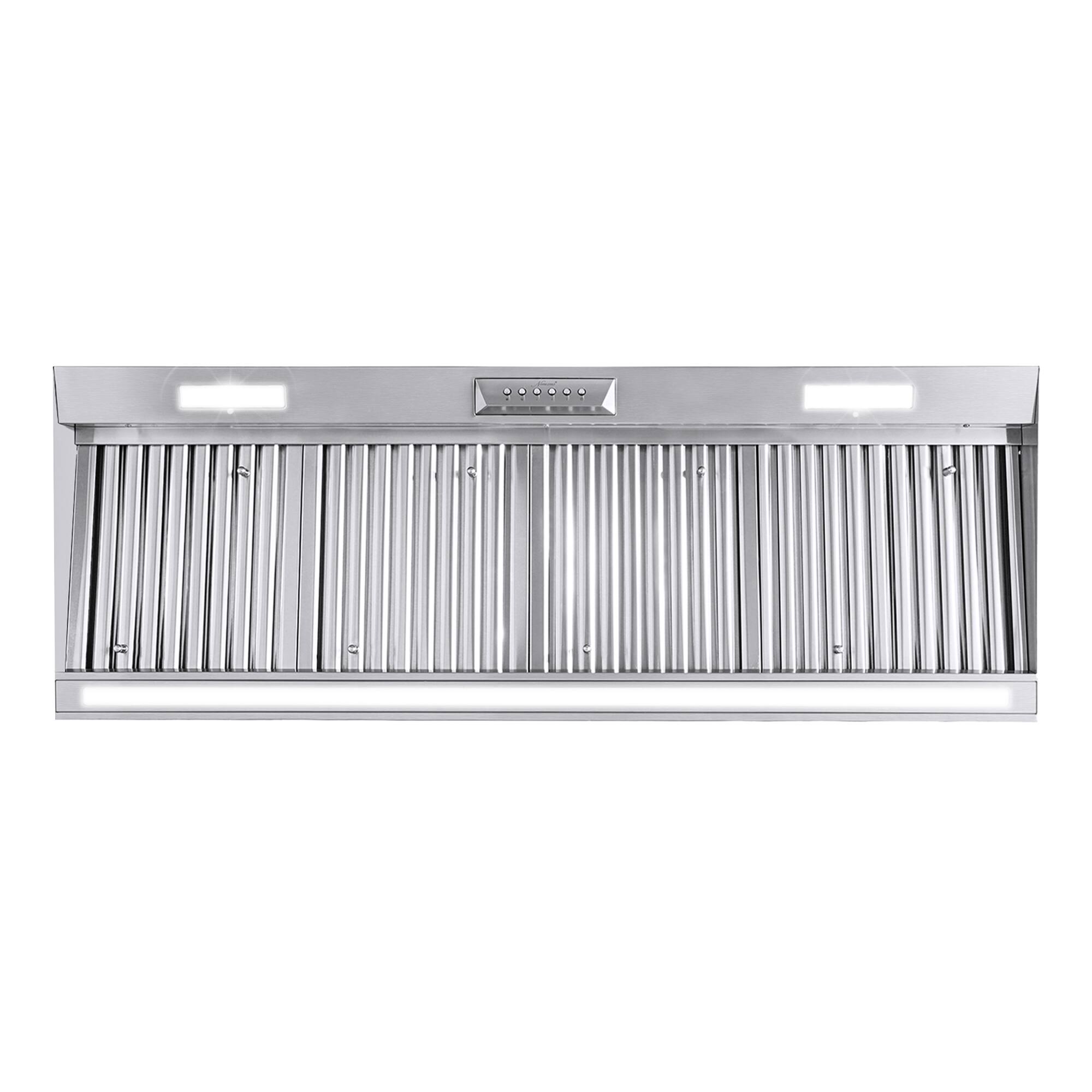 Angle. Akicon - Akicon 54 in. 1200 CFM Ducted Range Hood Insert with 4 Speed, 3 LED Lights and Heat Sensor Auto Speed - Stainless steel.