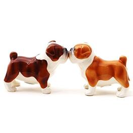 Pacific Trading - Kissing Bulldogs Ceramic Magnetic Salt Pepper Shaker Set - Multicolor