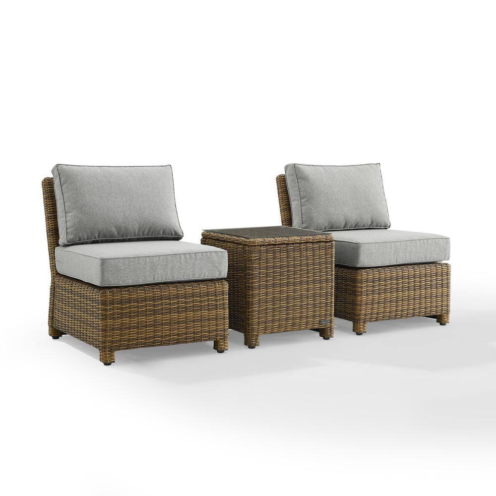 Alt View 3. Crosley Furniture - Bradenton 3Pc Armless Wicker Outdoor Chair Set - Side Table & 2 Armless Chairs - Gray.