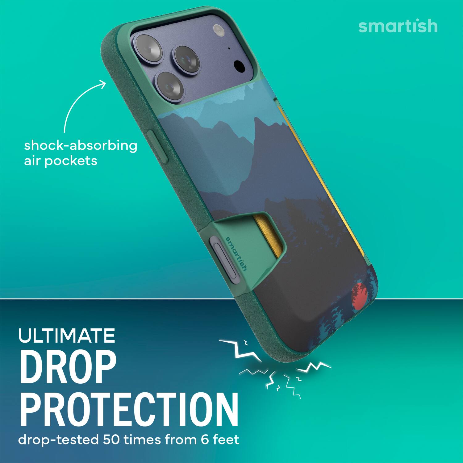smartish shock-absorbing air pockets smartish ULTIMATE DROP PROTECTION drop-tested 50 times from 6 feet
