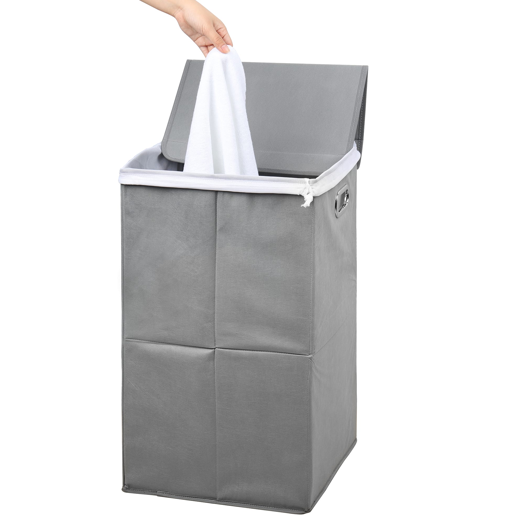 Oumilen- Foldable Laundry Hamper with Lid– Large Collapsible Fabric Clothes Basket for Bathroom- Light Gray