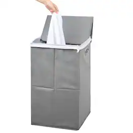 Oumilen - Foldable Laundry Hamper with Lid – Large Collapsible Fabric Clothes Basket for Bathroom - Light Gray