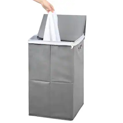 Front. Oumilen - Light Gray Foldable Laundry Hamper with Lid – Large Collapsible Fabric Clothes Basket for Bathroom - Light Gray.