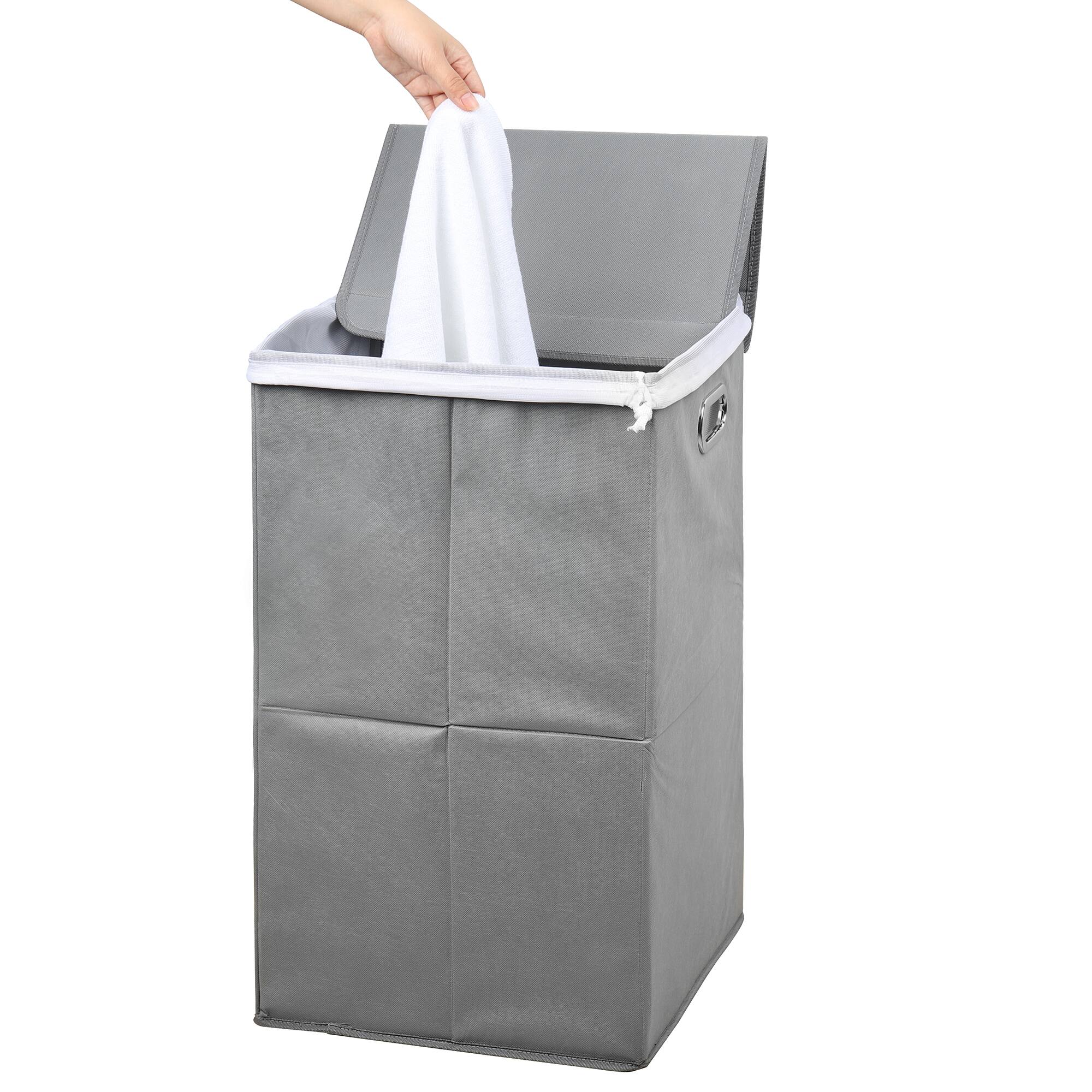 Front. Oumilen - Light Gray Foldable Laundry Hamper with Lid – Large Collapsible Fabric Clothes Basket for Bathroom - Light Gray.