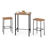 Costway - 3 PCS Acacia Wood Patio Bar Set, Outdoor Bar Height with Metal Frame for Balcony - Natural and Black