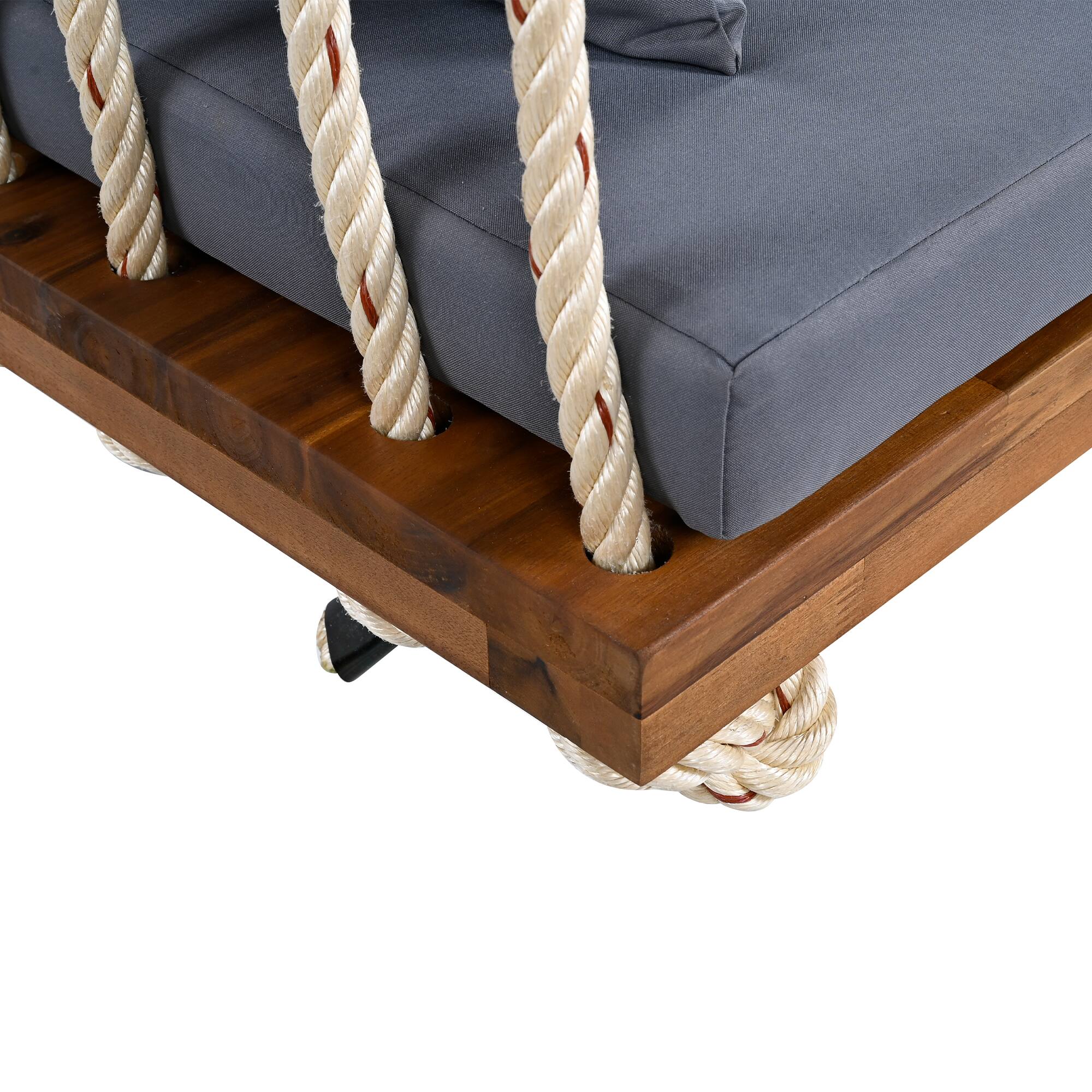 Alt View 7. GOODSILO - Acacia Wood Patio Swing Chair - Hanging Porch Bench with Cushion & Ropes for Garden, Backyard, Lawn - Natural.