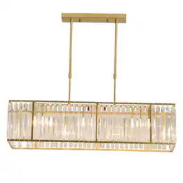 Home Collection - Modern Gold Crystal Rectangular Chandelier LED Ceiling Pendant Light Fixture