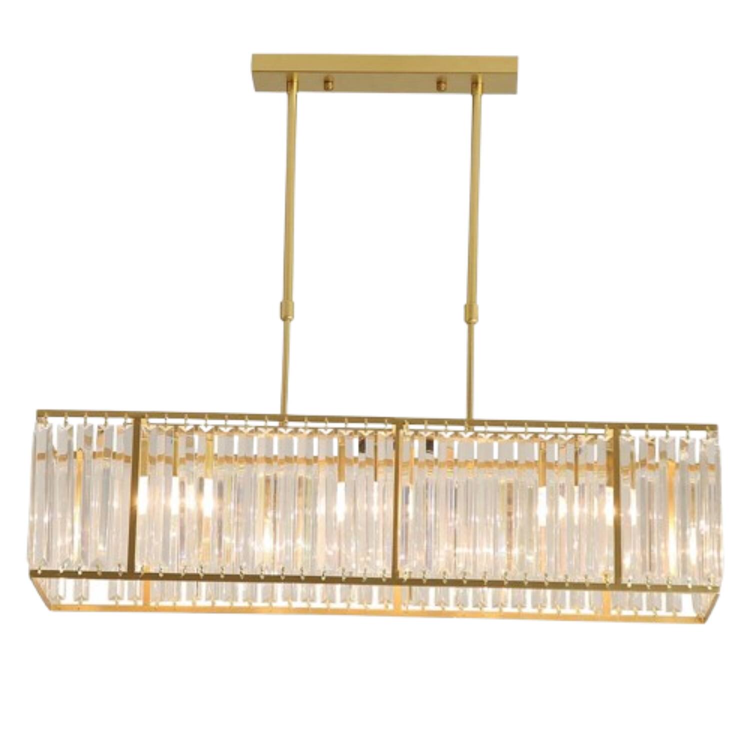 Front. Home Collection - Modern Gold Crystal Rectangular Chandelier LED Ceiling Pendant Light Fixture.