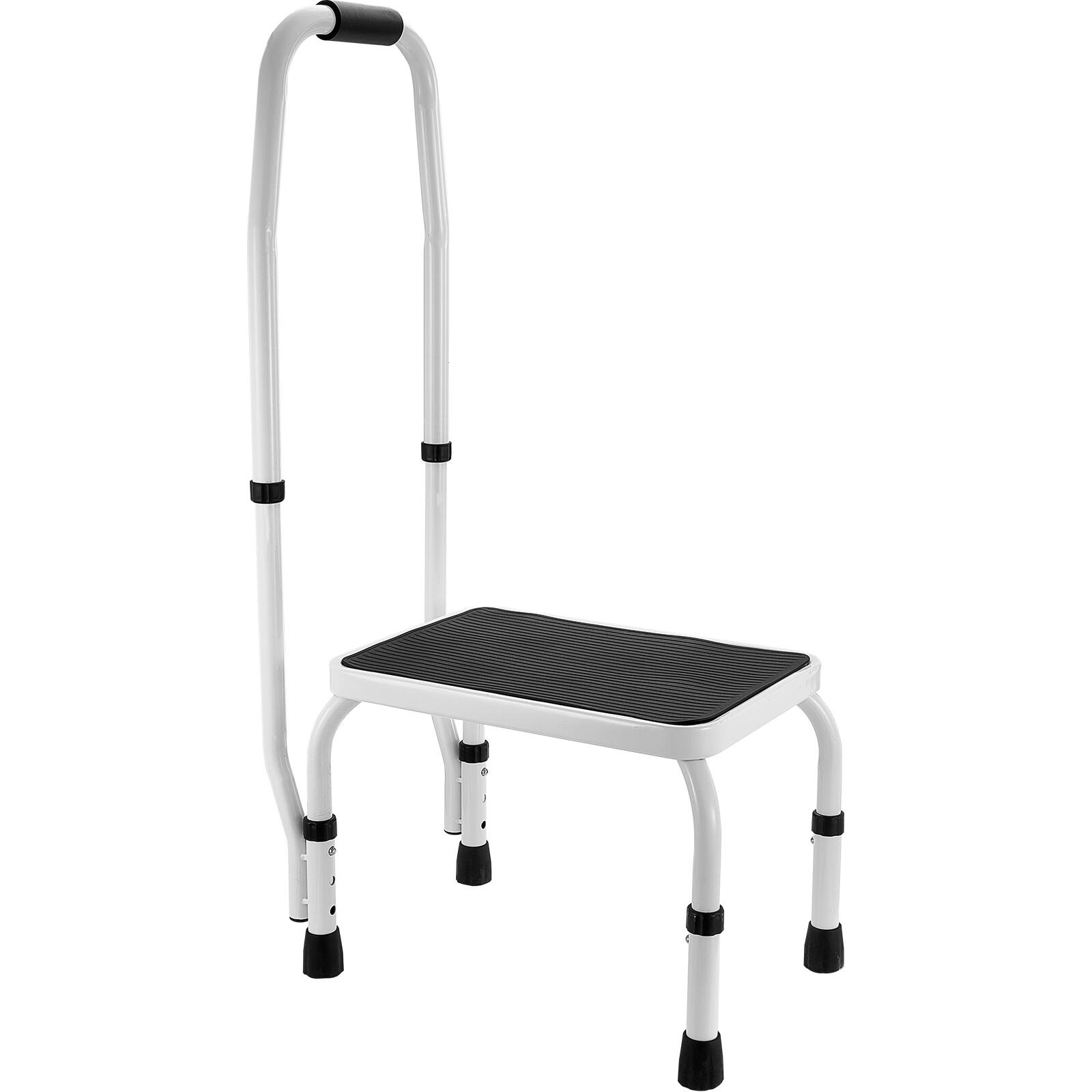 Alt View 5. VEVOR - Step Stool 1-Step 330lbs Capacity, 3 Adjustable Height with Handle Steel Step Ladder - White.