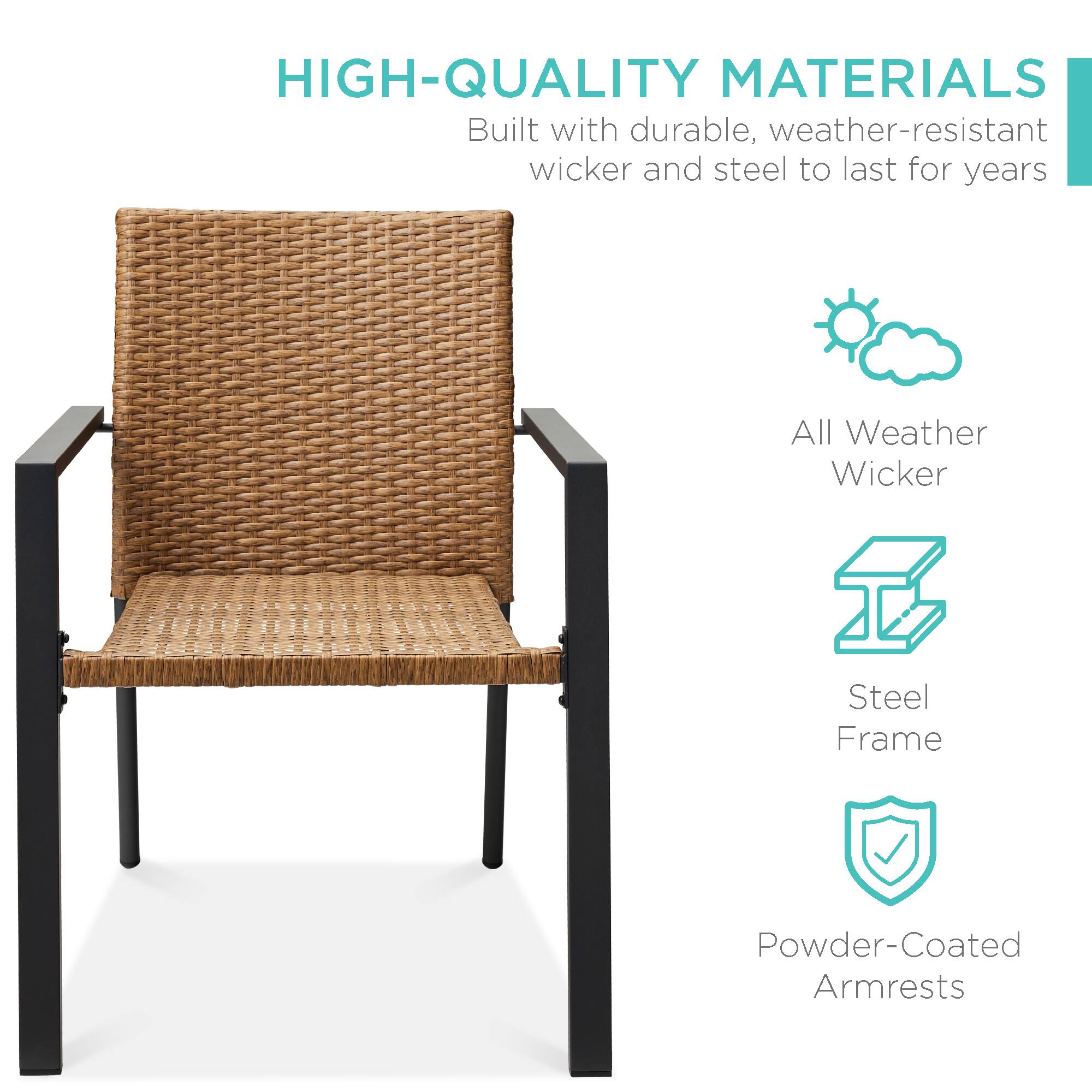 HIGH-QUALITY MATERIALS  
Built with durable, weather-resistant wicker and steel to last for years  

- All Weather Wicker  
- Steel Frame  
- Powder-Coated Armrests