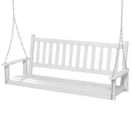 Costway - 3-Person Wooden Outdoor Porch Swing Heavy Duty Patio Hanging Bench Chair - White