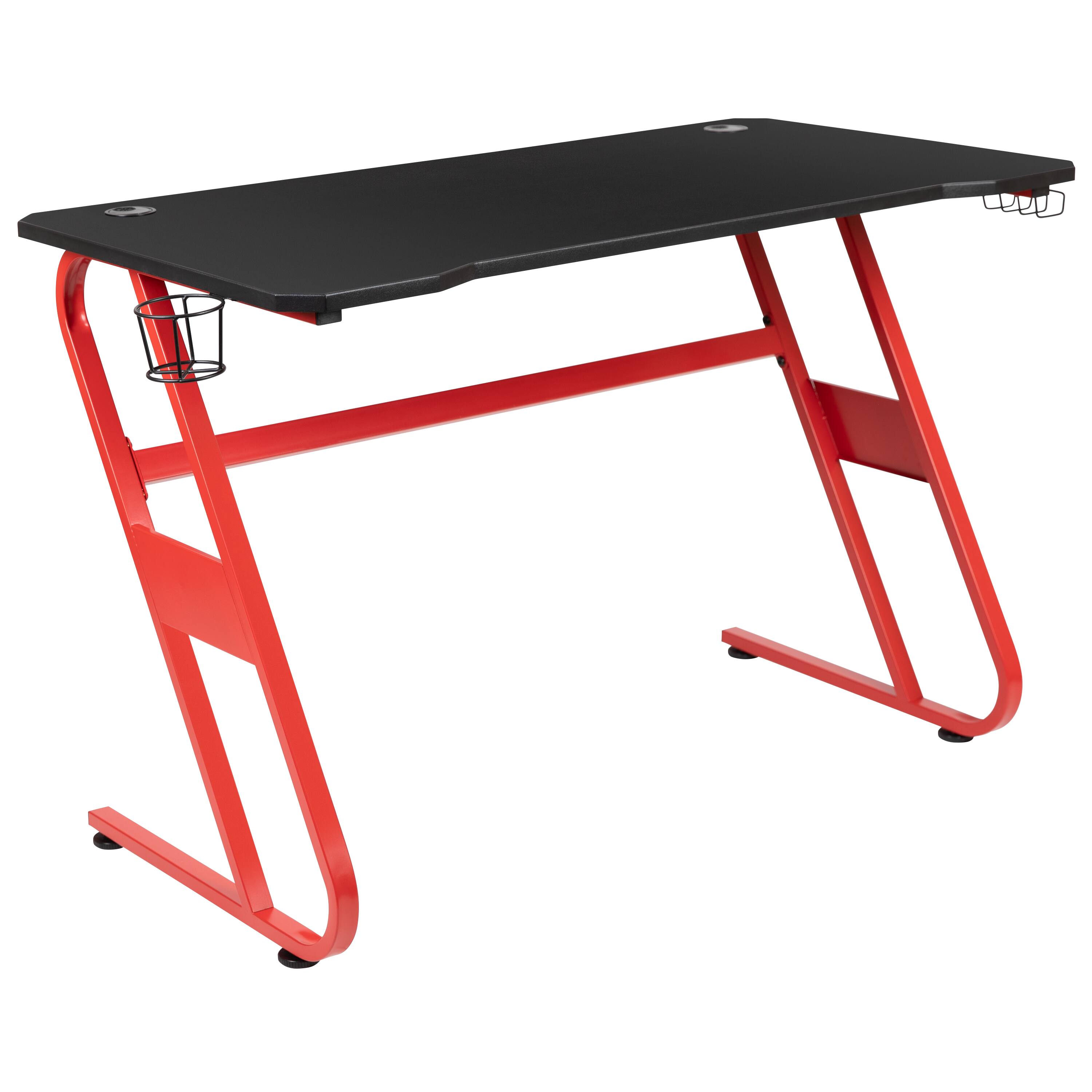 Alt View 8. Emma + Oliver - Desk Bundle-Gaming Desk, Cup Holder, Headphone Hook and Reclining Chair - Black.
