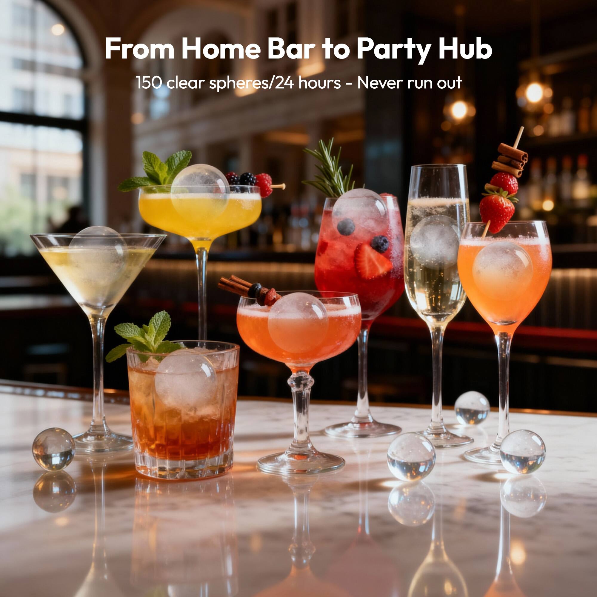 From Home Bar to Party Hub  
150 clear spheres/24 hours - Never run out