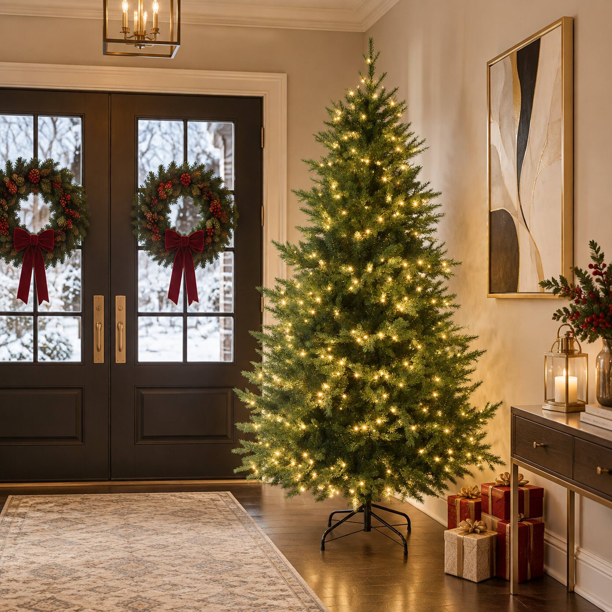 Alt View 2. RYHNUYNE - 6 Ft Artificial Christmas Tree With 400 Warm White LED Lights, 2328 Branches Auto Open 8 Light Modes Decor - Green.