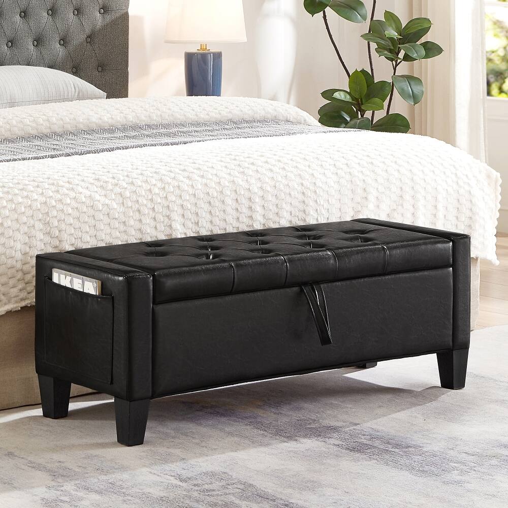 Alt View 4. Ropilly - Ropilly Black Tufted Storage Ottoman Bench with Safety Hinge, Upholstered Entryway Seating for Bedroom, 45 Inch - Black.