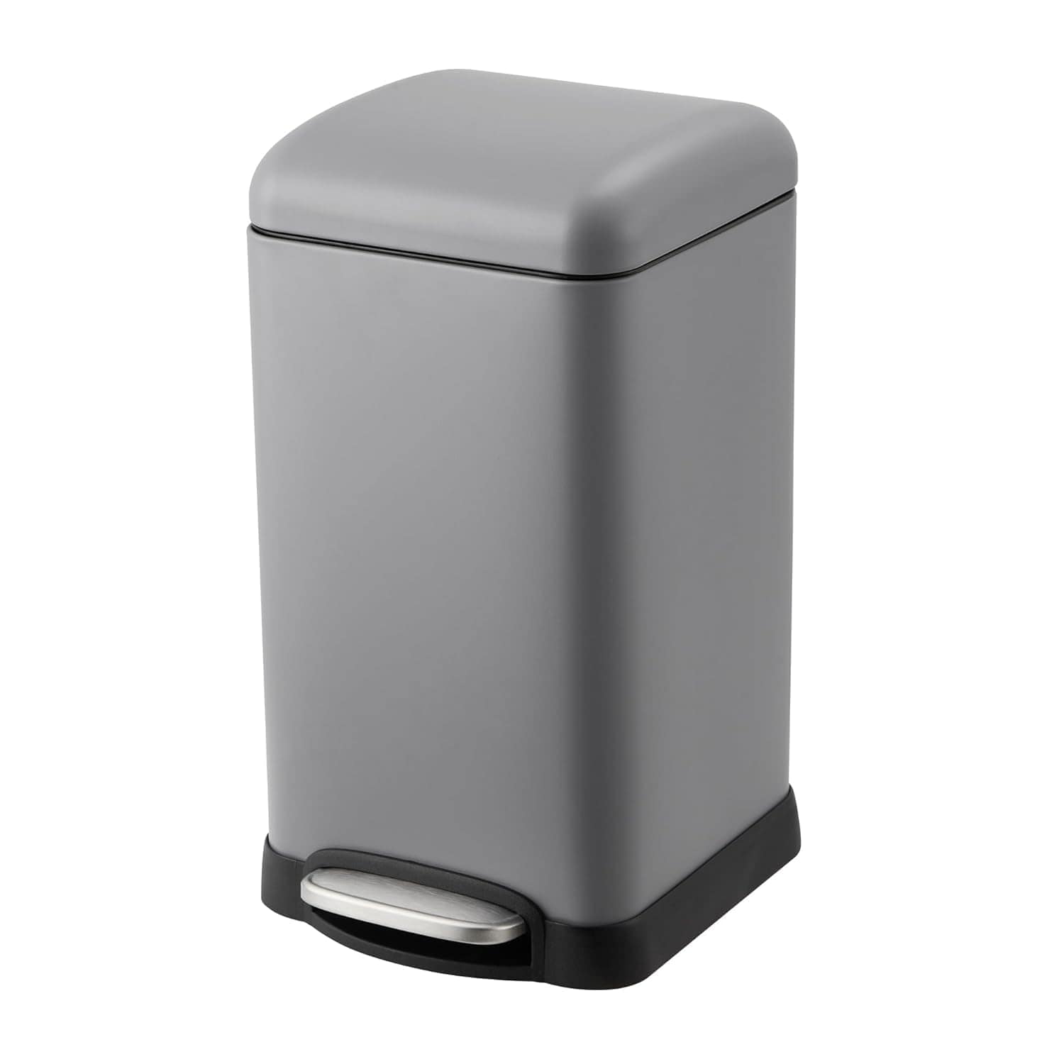 Acekool - 12L Stainless Steel Trash Can with Soft-Close Lid, Step Pedal, Removable Inner Bucket & Anti-Slip Base - Gray