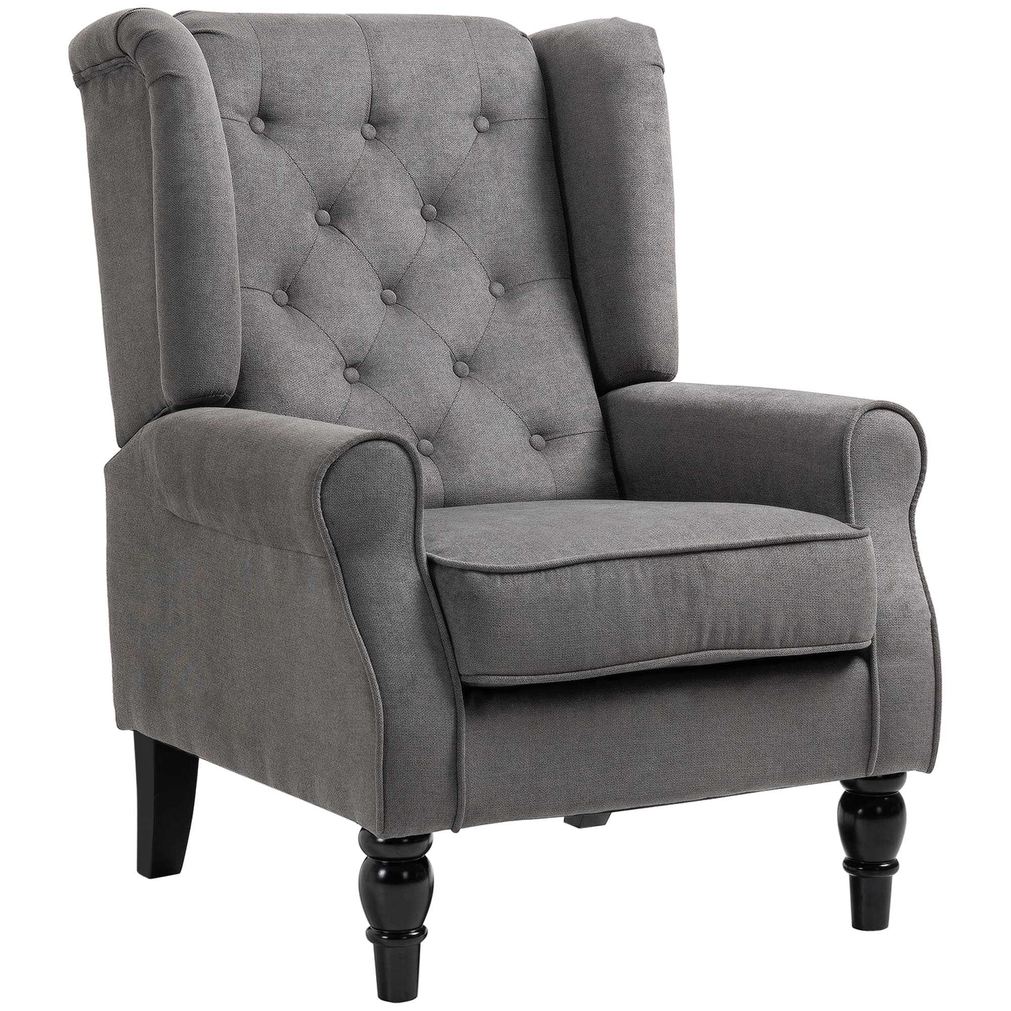 Homcom - Accent Chair for Living Room, Button-Tufted Lounge Chair with Round Armrests and Wood Legs - Dark Gray