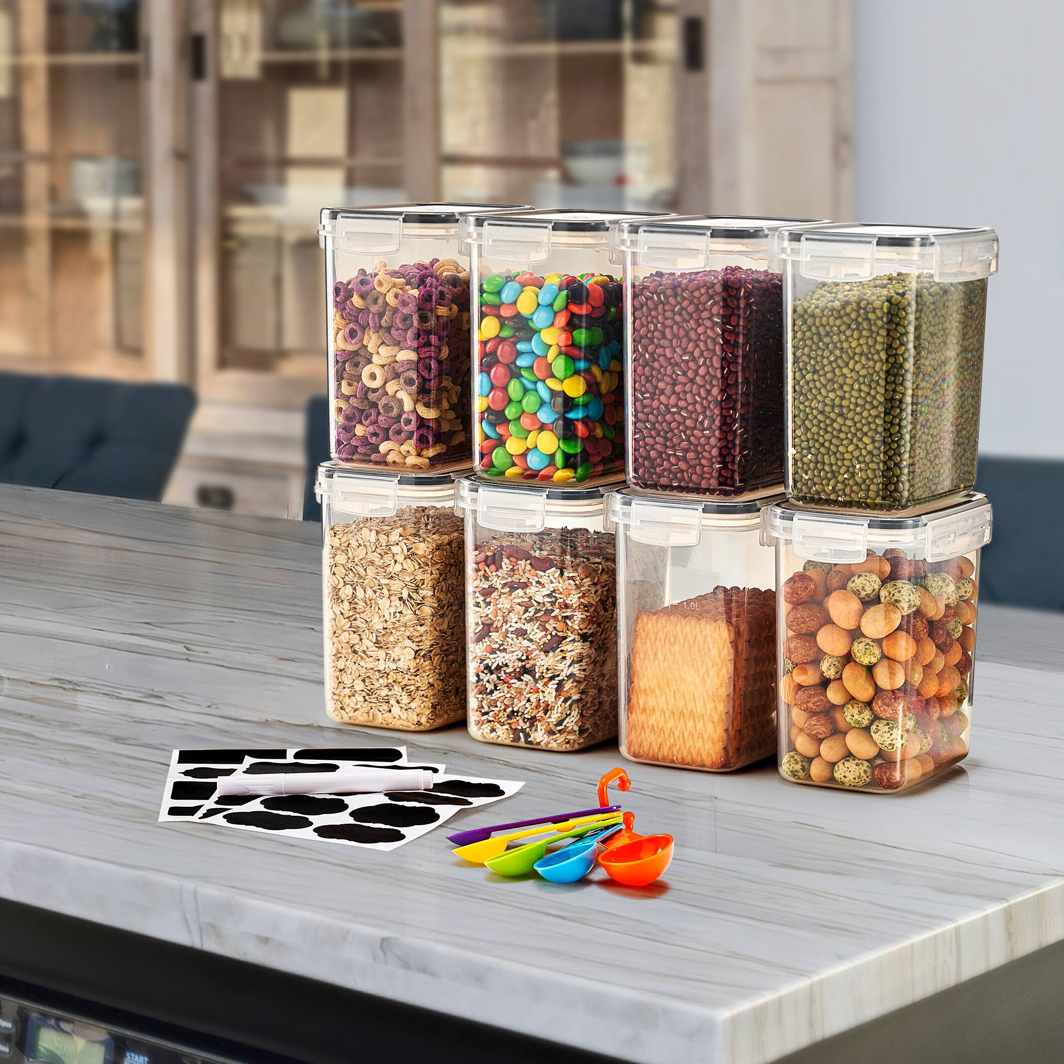 Angle. Sorbus - Sorbus 8 Pack (1.6L/54.10 Oz) Airtight Food Storage Containers with Locking Lids, Measuring Spoons & Labels - Clear.