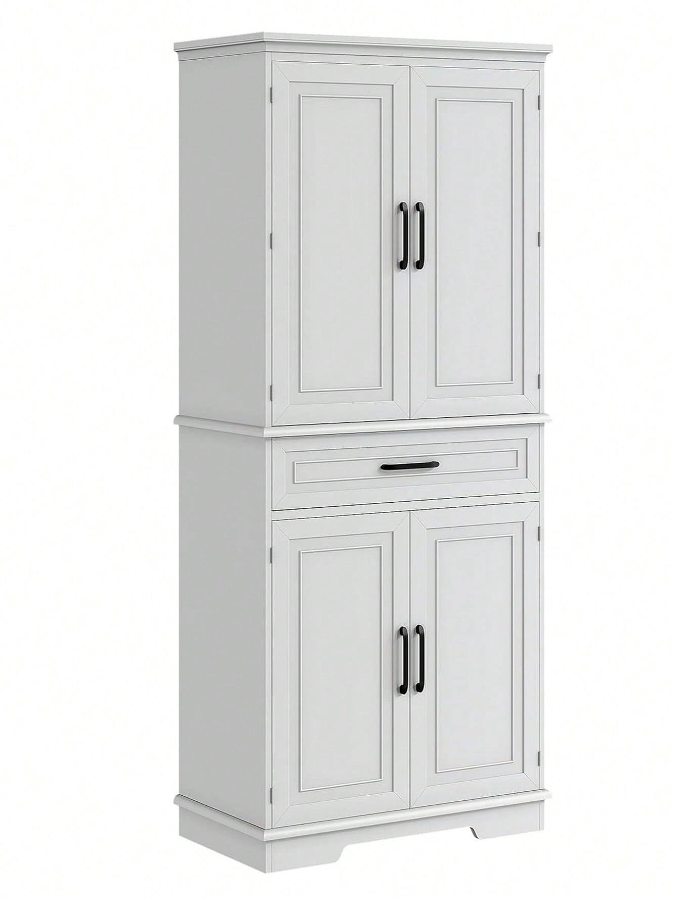 Alt View 2. GARVEE - 72" H Kitchen Storage Cabinet, High Freestanding Tall Cupboard Storage Cabinet With 4 Doors And 1 Drawer, White - White.