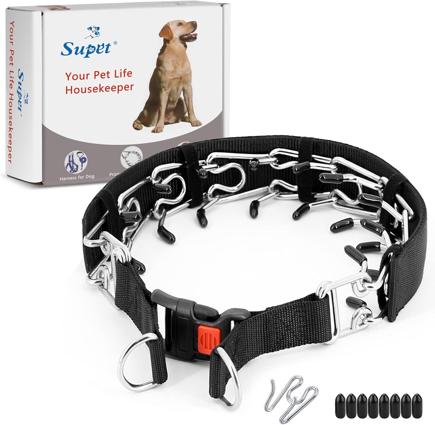 Supet - Dog Prong Collar, Adjustable Dog Pinch Collar with Quick Release Buckle/Nylon Cover for Dogs - Black price history on PriceWatchPro
