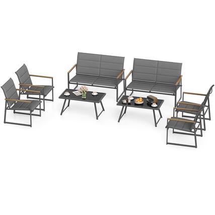 Front. Gymax - Gymax 8-Piece Patio Furniture Set Outdoor Conversation Set w/ Padded Fabric Seats - Gray.