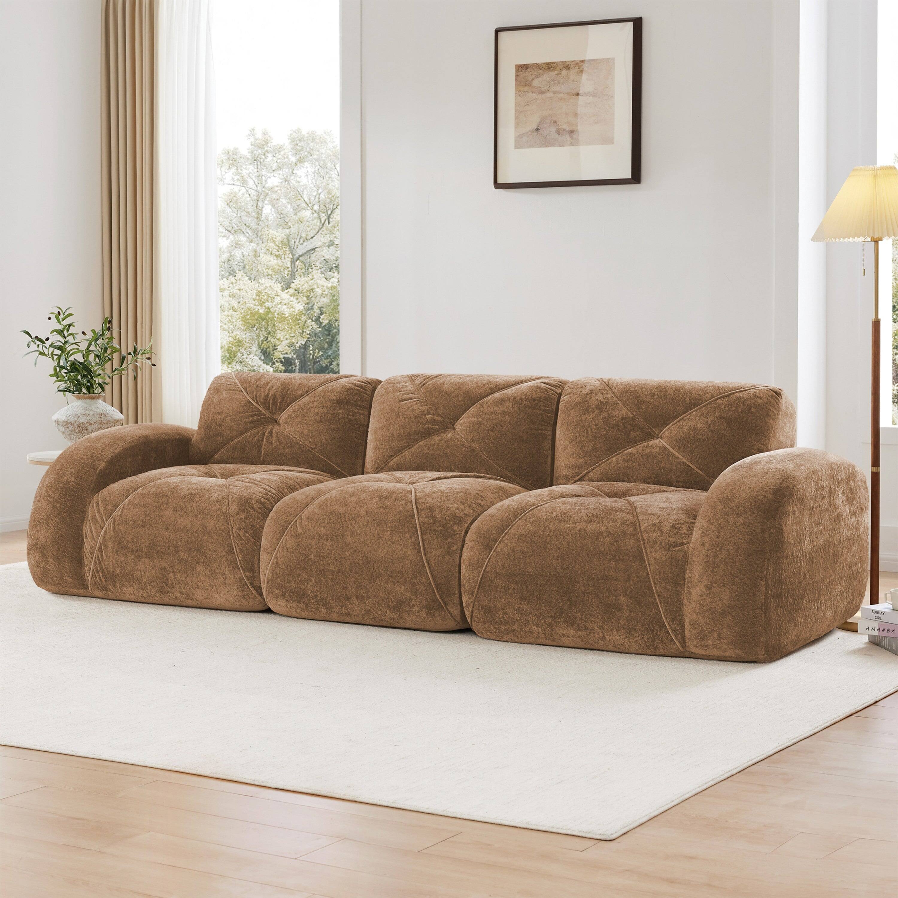 Alt View 2. Boyel Living - L Shaped Velvet Tufted Sofa Movable Ottoman 32D High Density Sponge Ergonomic Anti Slip No Assembly Living Room Camel - Camel.